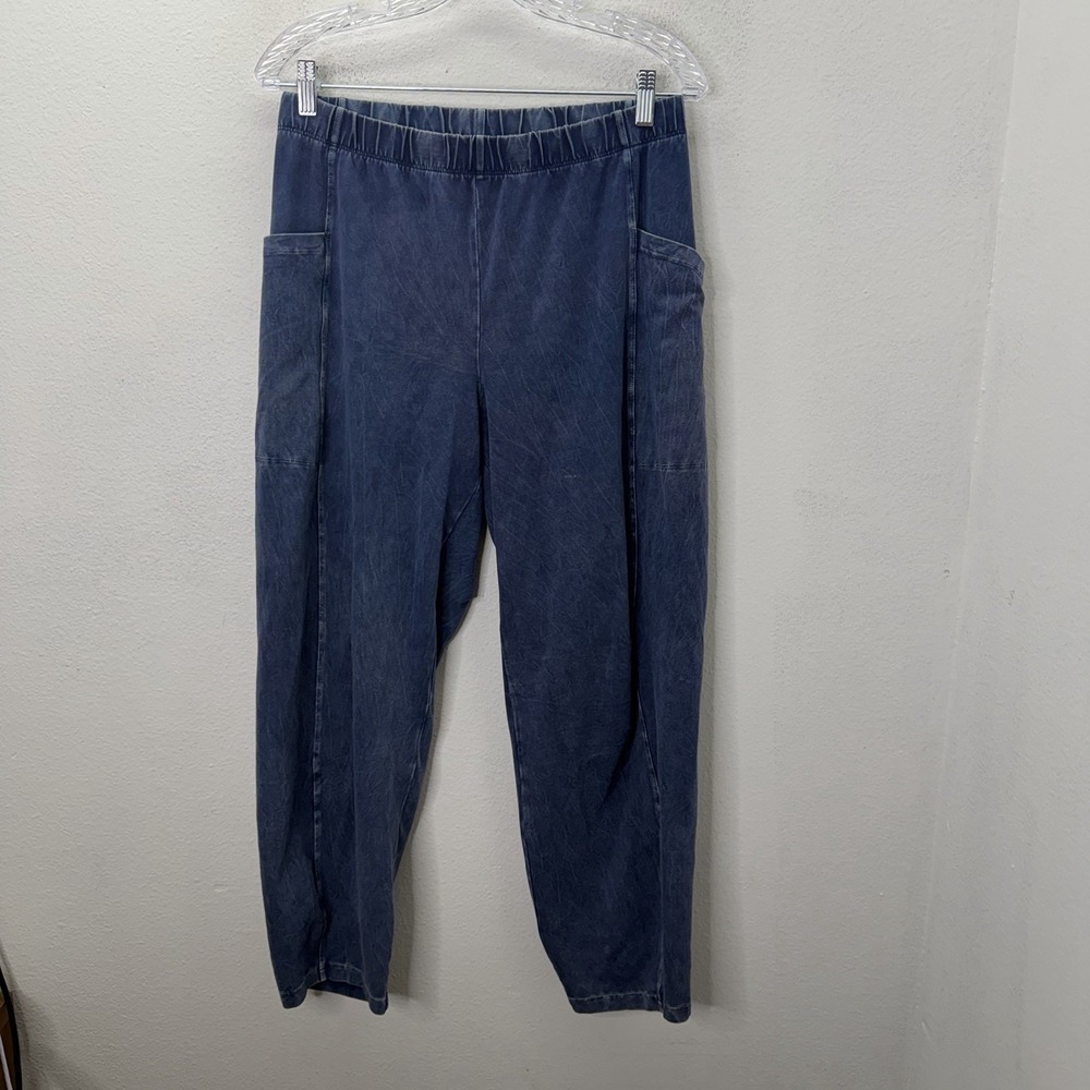 Jess & Jane Ankle Pants Mineral Wash Blue Sz M Pull On Pockets Stretch Barrel